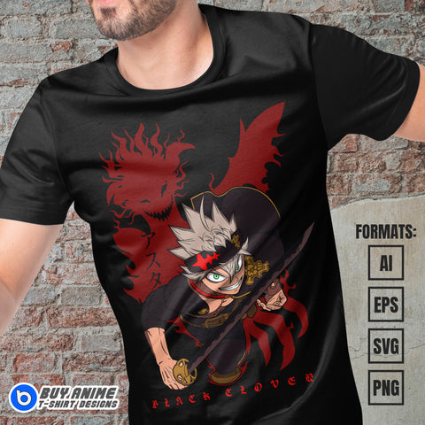 Premium Asta Black Clover Anime Vector T-shirt Design Template