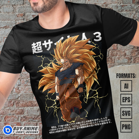 Premium Goku Super Saiyan 3 Dragon Ball Anime Vector T-shirt Design Template #5