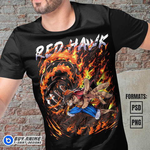 Premium Luffy Red Hawk One Piece Anime Vector T-shirt Design Template