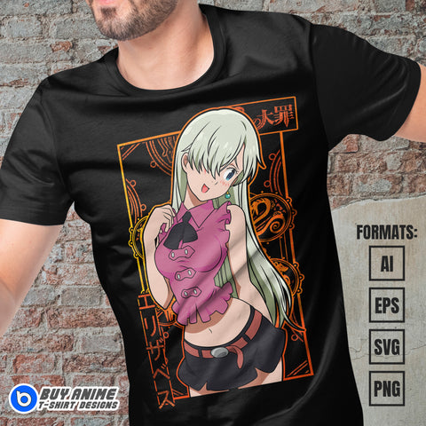 Premium Elizabeth The Seven Deadly Sins Anime Vector T-shirt Design Template #2