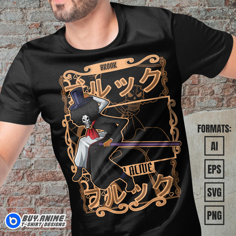 Premium Brook One Piece Anime Vector T-shirt Design Template #2