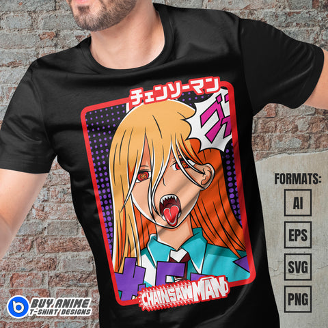 Premium Power Chainsaw Man Anime Vector T-shirt Design Template #6