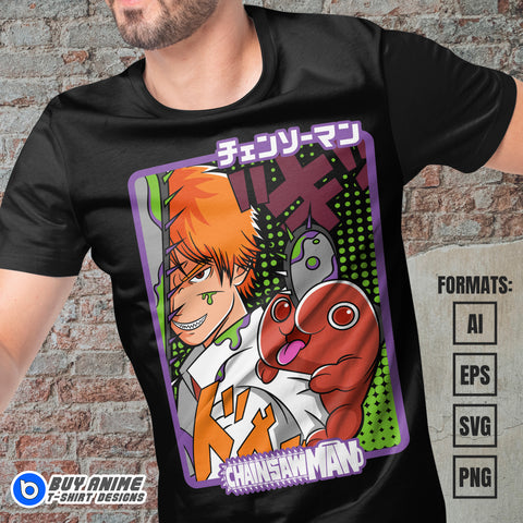 Premium Denji Chainsaw Man Anime Vector T-shirt Design Template #3