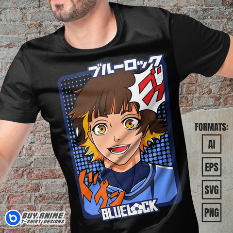 Premium Meguru Bachira Blue Lock Anime Vector T-shirt Design Template