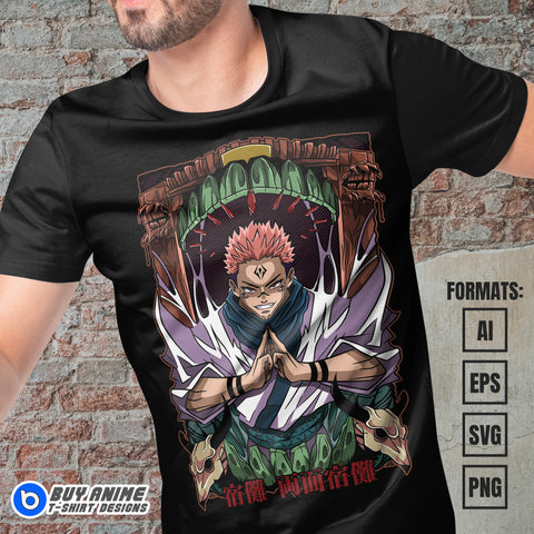 Premium Sukuna Jujutsu Kaisen Anime Vector T-shirt Design Template #6