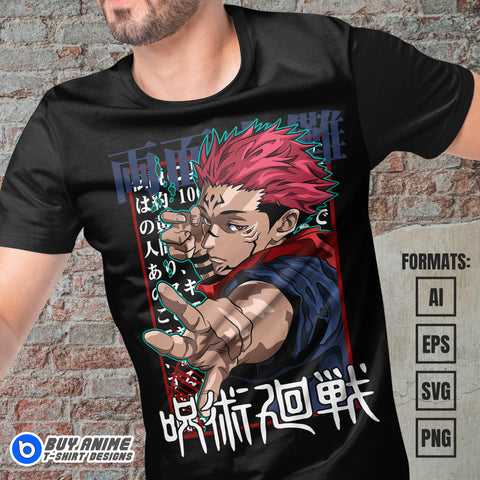 Premium Sukuna Jujutsu Kaisen Anime Vector T-shirt Design Template #7