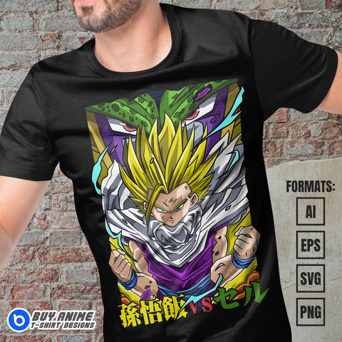 Premium Gohan x Cell Dragon Ball Anime Vector T-shirt Design Template