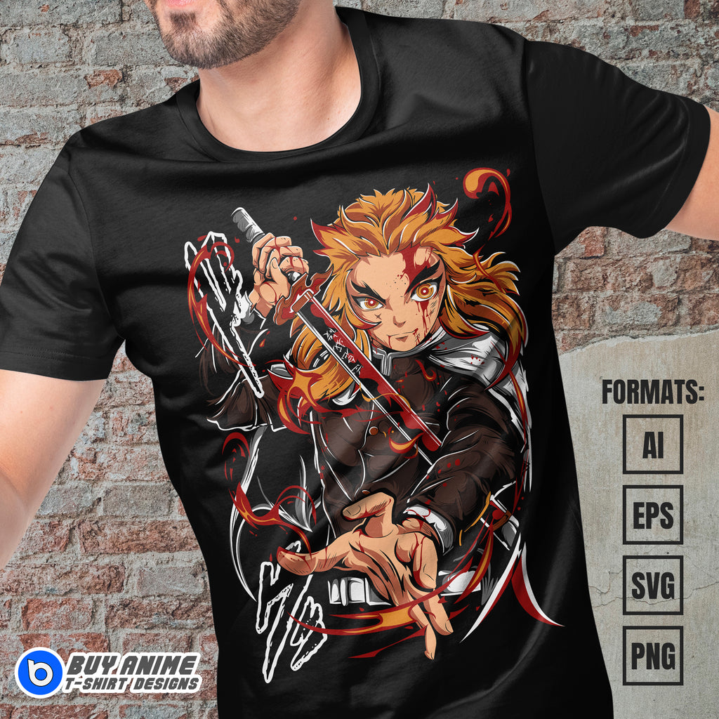 Premium Kyojuro Rengoku Demon Slayer Anime Vector T-shirt Design Templ ...