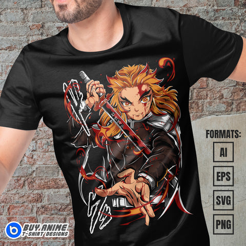 Premium Kyojuro Rengoku Demon Slayer Anime Vector T-shirt Design Template #2