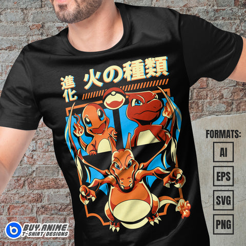 Premium Charmander Evolution Pokemon Anime Vector T-shirt Design Template #2