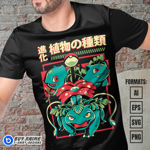 Premium Bulbasaur Evolution Pokemon Anime Vector T-shirt Design Template #2