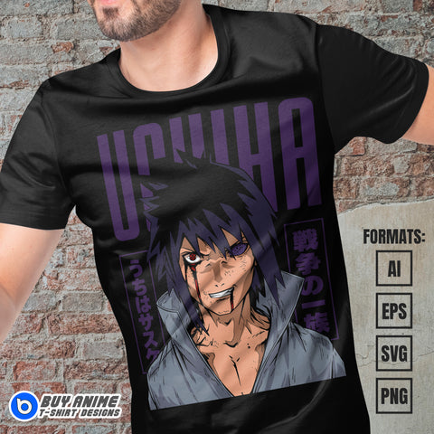 Premium Sasuke Uchiha Naruto Anime Vector T-shirt Design Template #5