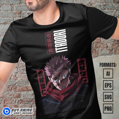 Premium Itadori Jujutsu Kaisen Anime Vector T-shirt Design Template