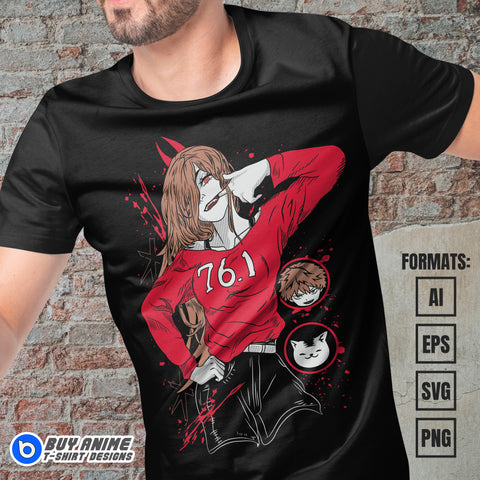 Premium Power Chainsaw Man Anime Vector T-shirt Design Template #7