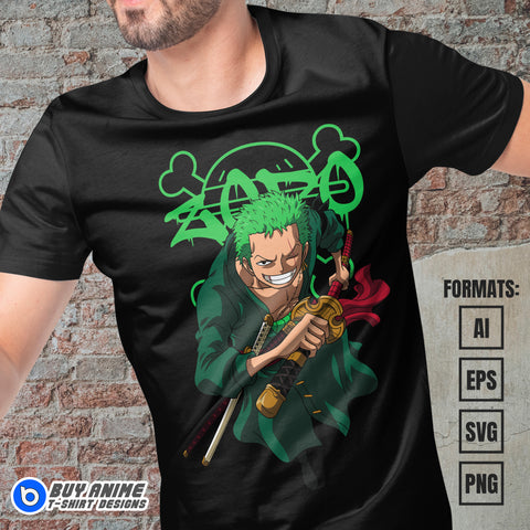 Premium Roronoa Zoro One Piece Vector T-shirt Design Template #19