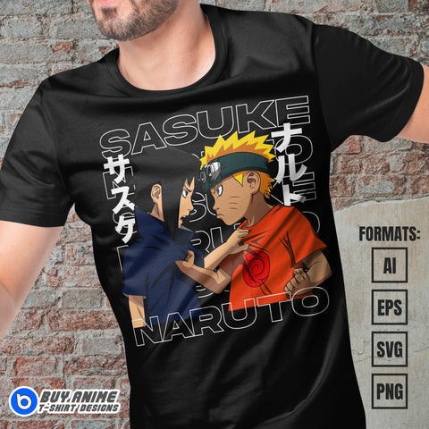 Premium Naruto x Sasuke Anime Vector T-shirt Design Template