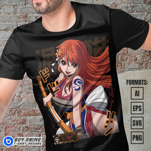 Premium Nami One Piece Anime Vector T-shirt Design Template #5