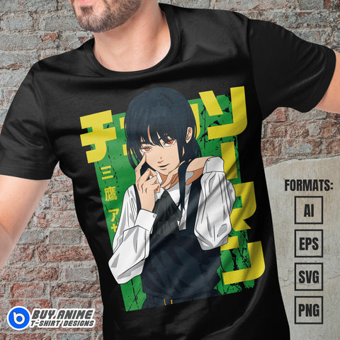 Premium Asa Mitaka Chainsaw Man Anime Vector T-shirt Design Template