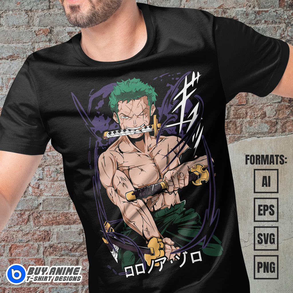 Premium Roronoa Zoro One Piece Anime Vector T-shirt Design Template
