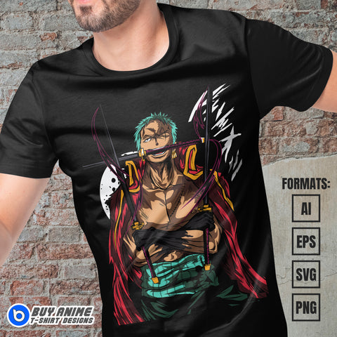 Premium Roronoa Zoro One Piece Anime Vector T-shirt Design Template #2