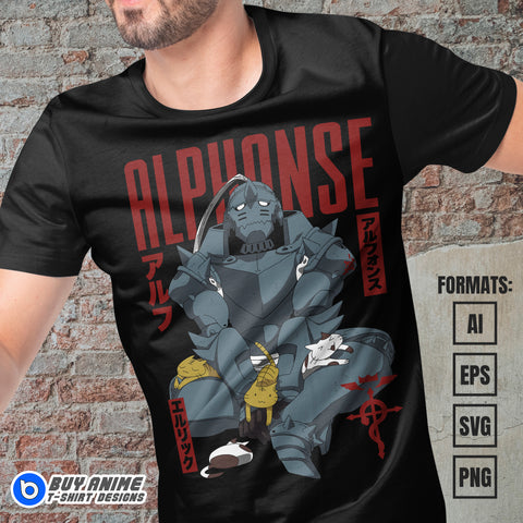 Premium Alphonse Fullmetal Alchemist Anime Vector T-shirt Design Template