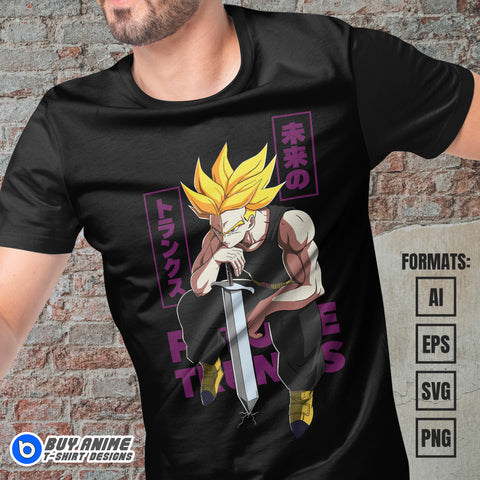 Premium Future Trunks Dragon Ball Z Anime Vector T-shirt Design Template #4