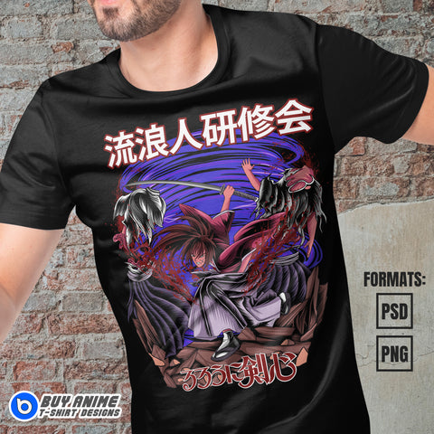 Premium Rorouni Kenshin Samurai X Anime Vector T-shirt Design Template