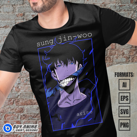 Premium Sung Jin-Woo Solo Leveling Anime Vector T-shirt Design Template