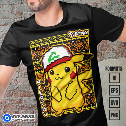 Premium Pikachu x Christmas Pokemon Anime Vector T-shirt Design Template