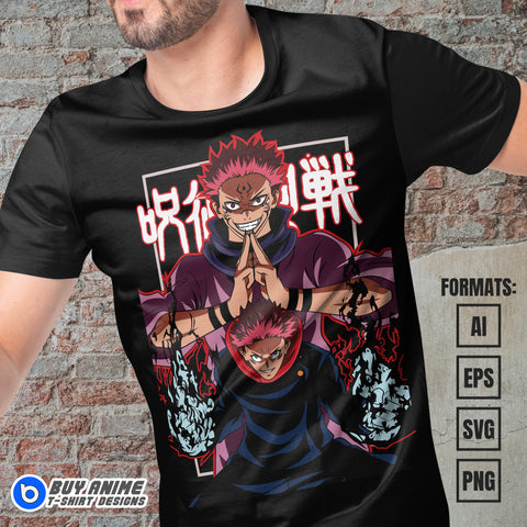 Premium Sukuna x Yuji Jujutsu Kaisen Anime Vector T-shirt Design Template