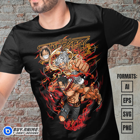 Premium Luffy x Ace One Piece Anime Vector T-shirt Design Template #2
