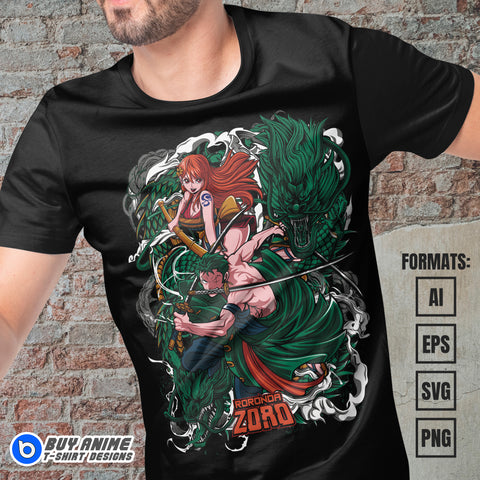 Premium Roronoa Zoro x Nami One Piece Anime Vector T-shirt Design Template