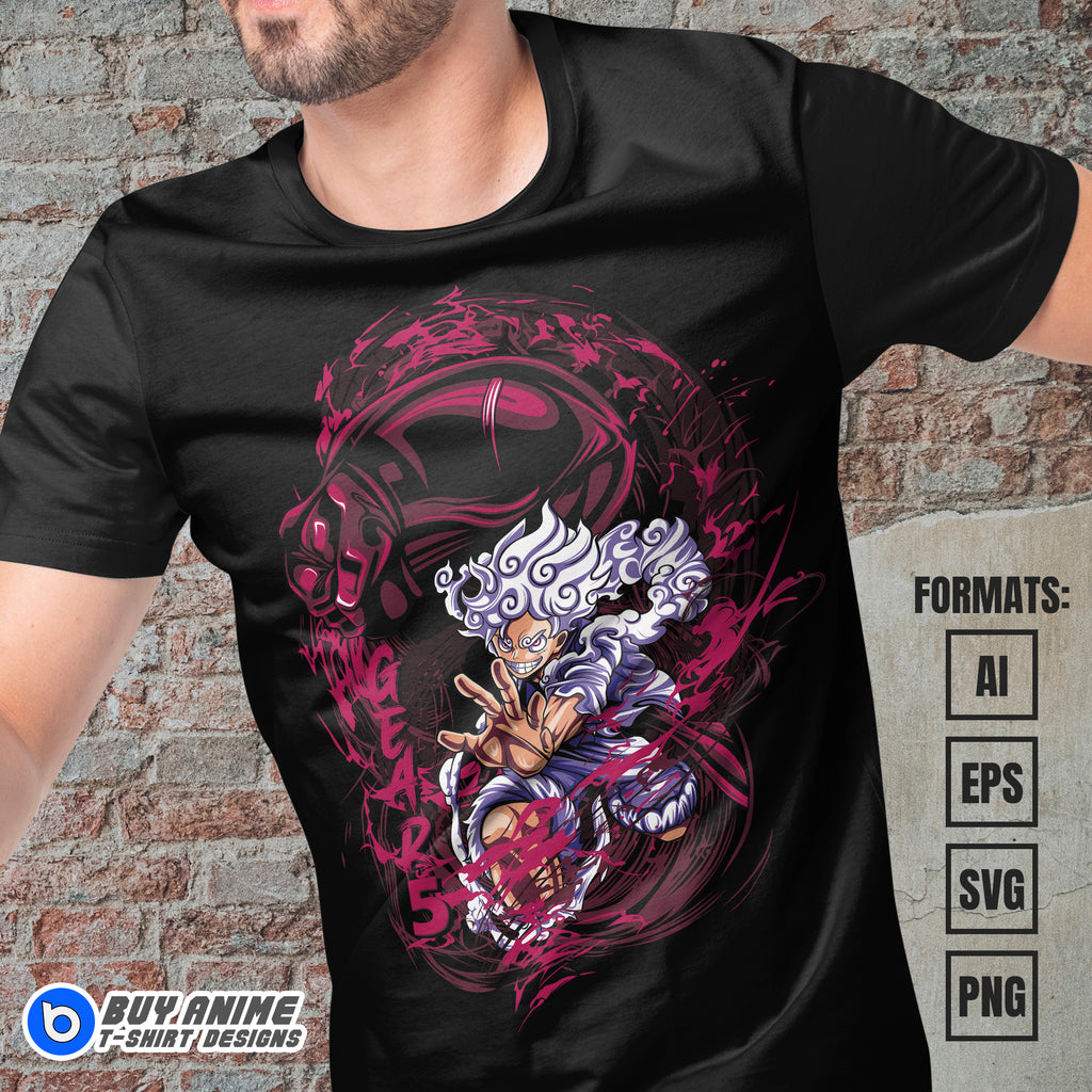 Premium Luffy Gear 5 One Piece Anime Vector T-shirt Design Template #27