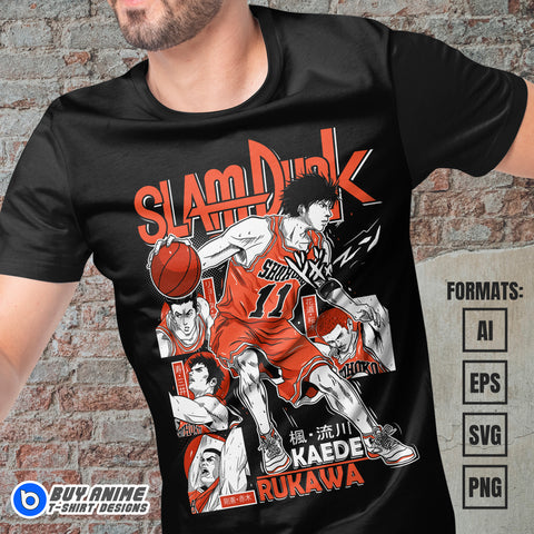 Premium Kaede Rukawa Slam Dunk Anime Vector T-shirt Design Template #2