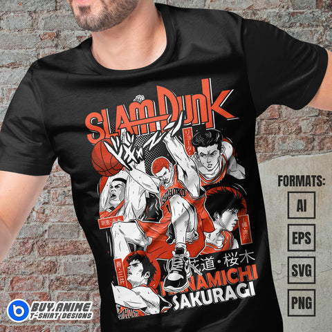 Premium Hanamichi Sakuragi Slam Dunk Anime Vector T-shirt Design Template #4