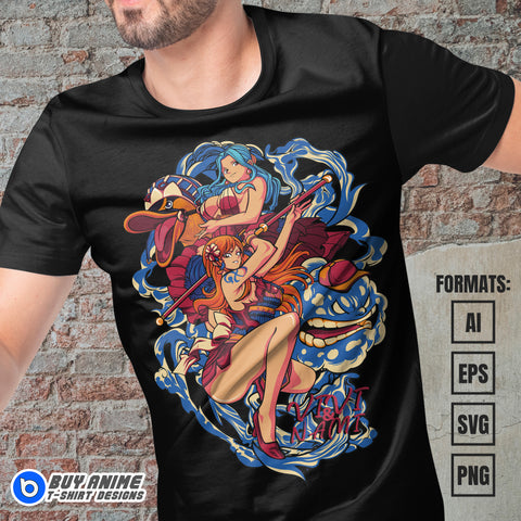 Premium Vivi x Nami One Piece Anime Vector T-shirt Design Template 