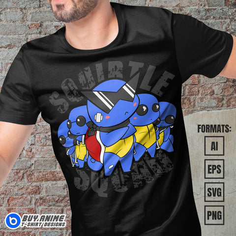 Premium Squirtle x Squad Pokemon Anime Vector T-shirt Design Template