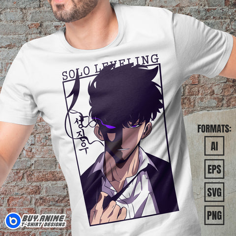 Premium Sung Jin-Woo Solo Leveling Anime Vector T-shirt Design Template #2