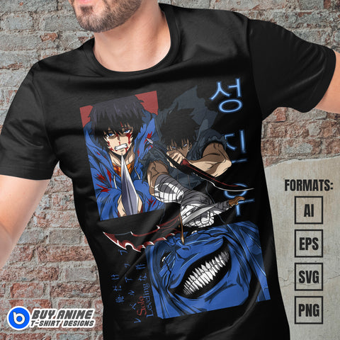 Premium Solo Leveling Anime Vector T-shirt Design Template