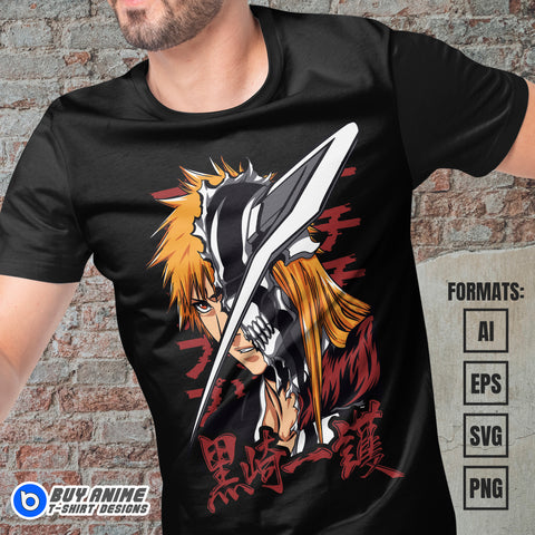 Premium Ichigo Kurosaki Bleach Anime Vector T-shirt Design Template #16