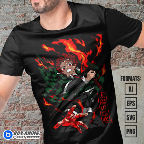 Premium Tanjiro Kamado Demon Slayer Anime Vector T-shirt Design Template #3