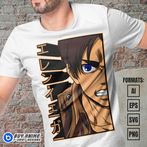 Premium Eren Yeager Attack on Titan Anime Vector T-shirt Design Template #3