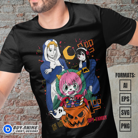 Premium Spy x Family Halloween Anime Vector T-shirt Design Template