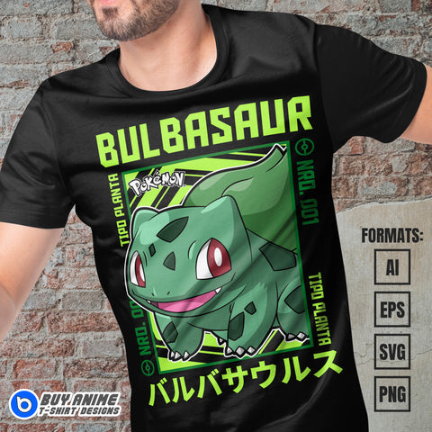 Premium Bulbasaur Pokemon Anime Vector T-shirt Design Template