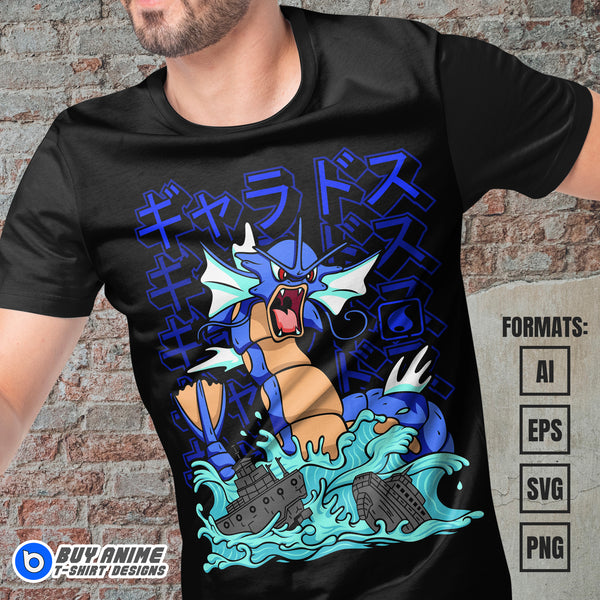 Premium Gyarados Pokemon Anime Vector T-shirt Design Template #2 ...