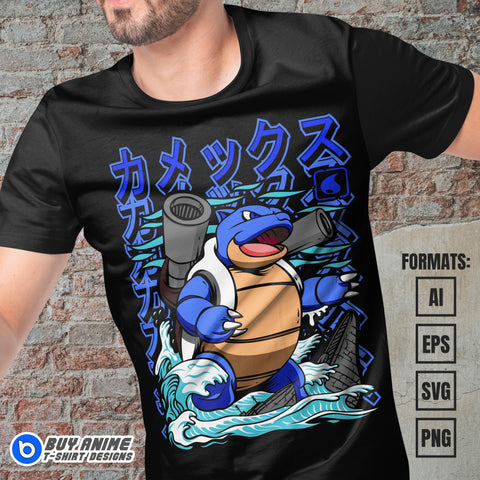 Premium Blastoise Pokemon Anime Vector T-shirt Design Template