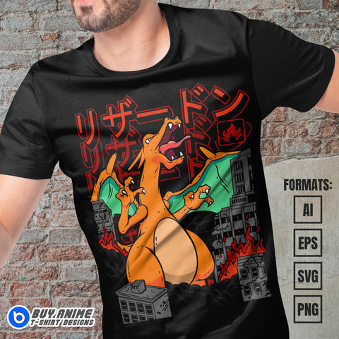 Premium Charizard Pokemon Anime Vector T-shirt Design Template