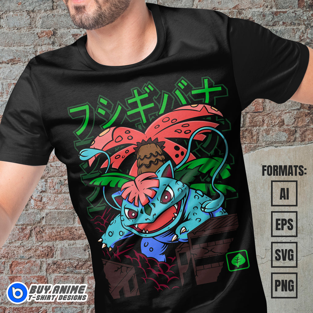 Premium Venusaur Pokemon Anime Vector T-shirt Design Template