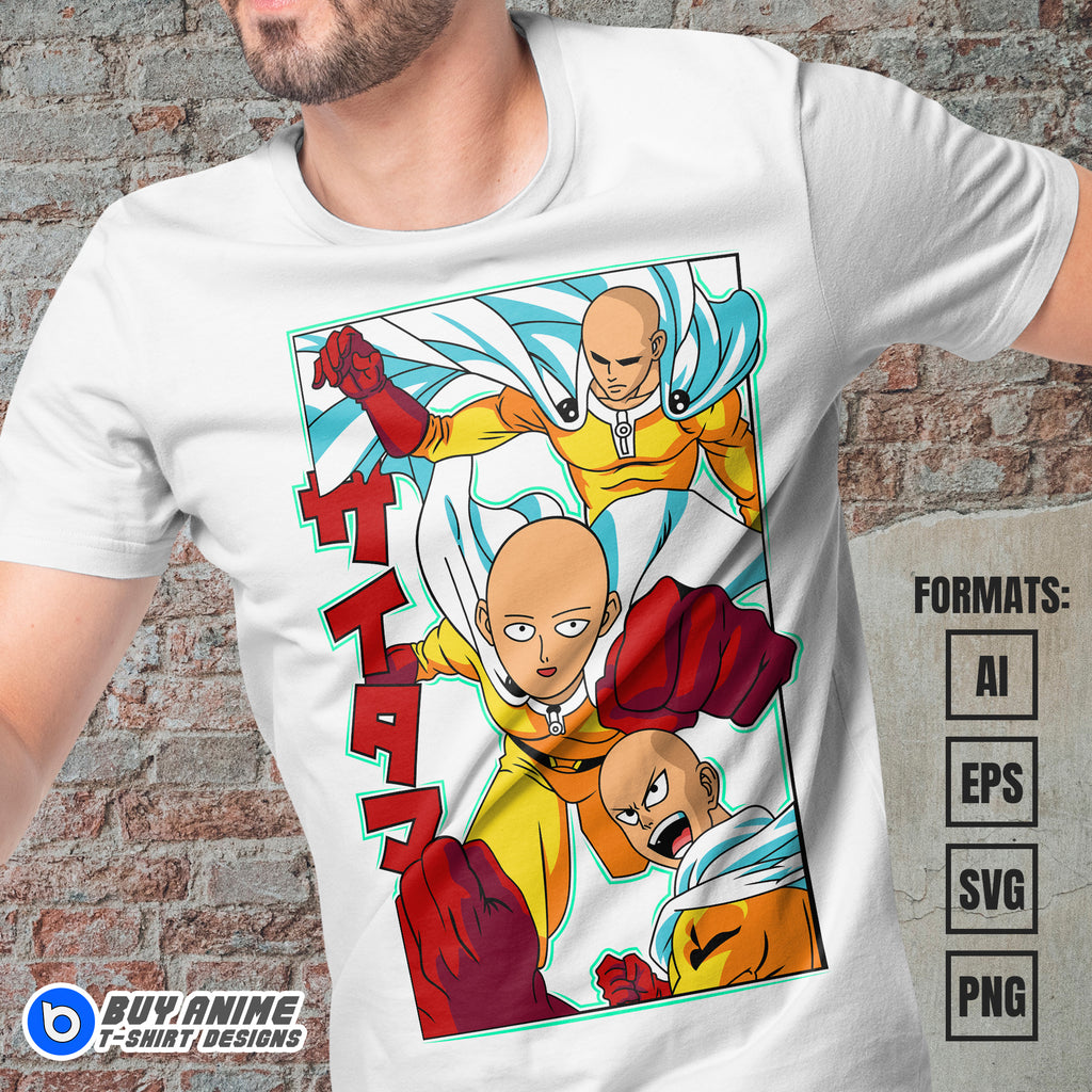  Premium Saitama One Punch Man Anime Vector T-shirt Design Template #6