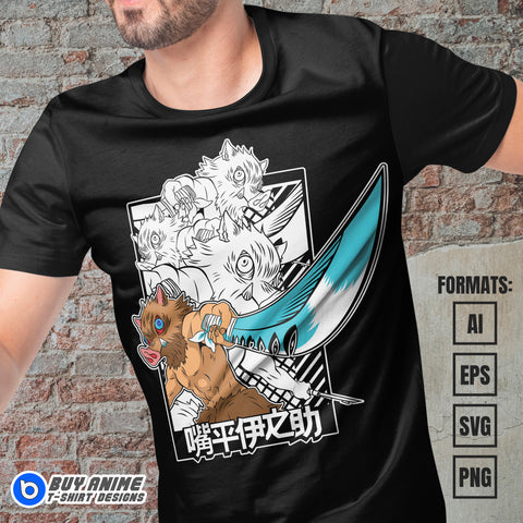 Premium Inosuke Demon Slayer Anime Vector T-shirt Design Template #9